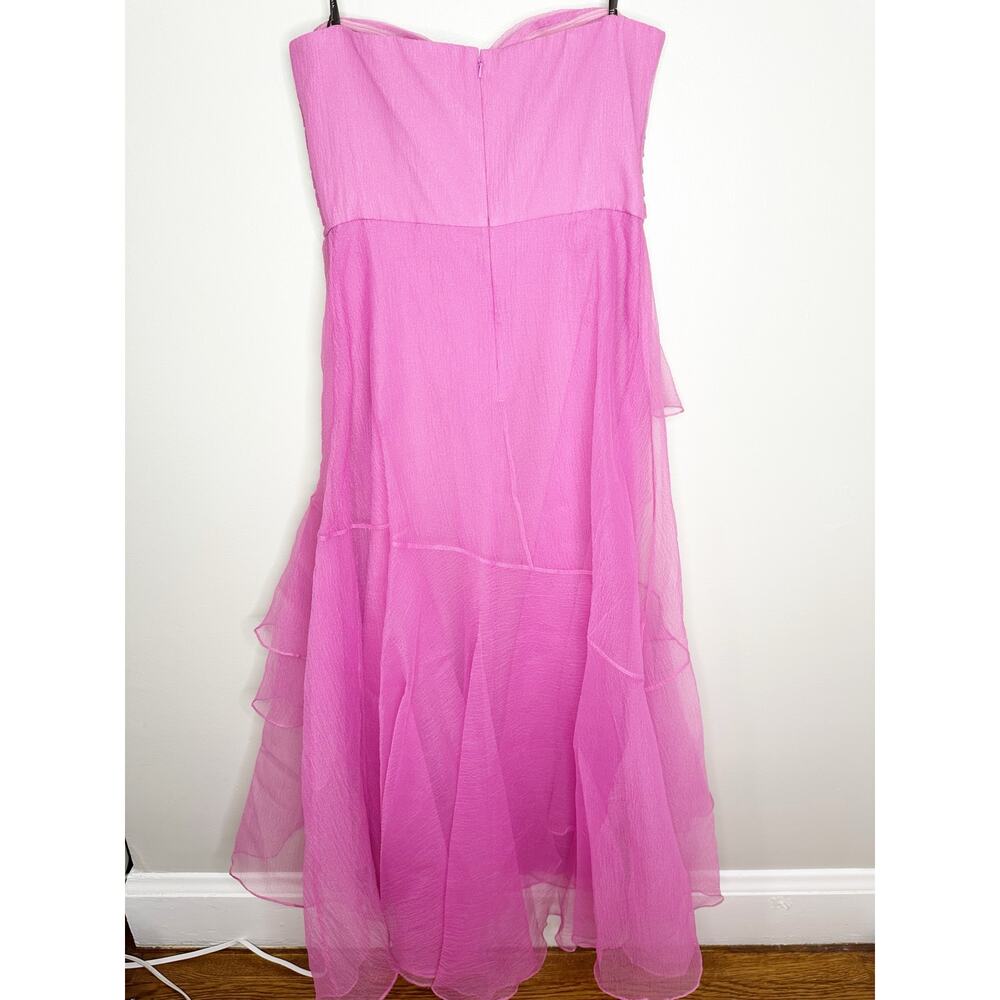 Theia Nicki Organza Strapless A Line Ruffle Gown Sweetheart Pink 14 NEW $745 - Picture 4 of 14